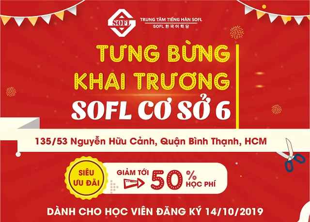 Giảm 50% HỌC PHÍ khóa học tiếng Hàn mừng khai trương cơ sở 6